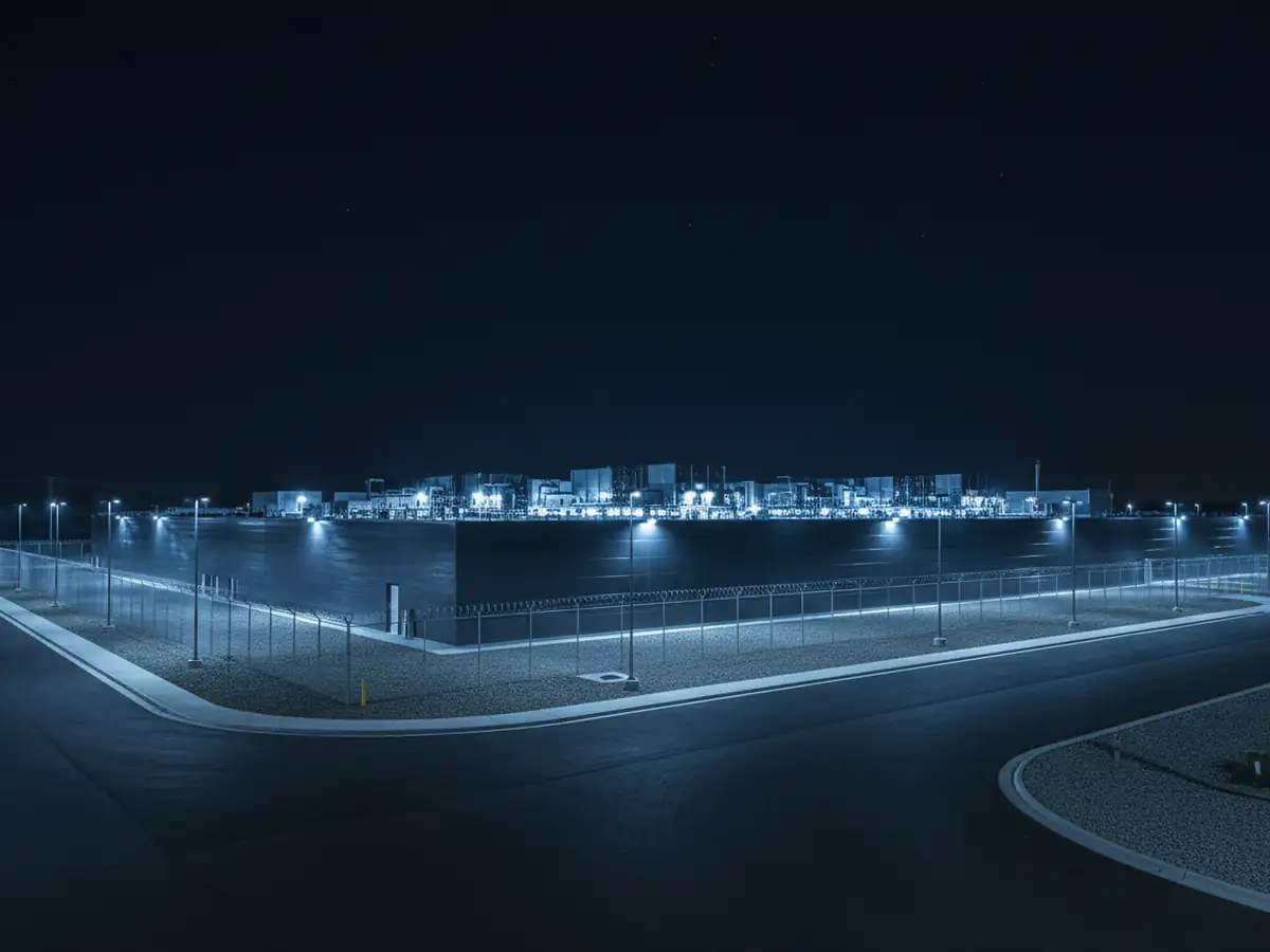 A data centre campus at night